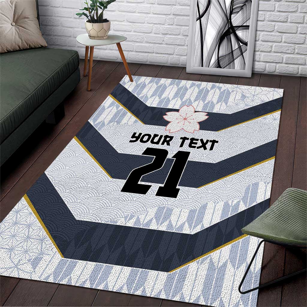Japan Pacific Rugby 2022-23 Custom Area Rug Black Sakura Japanese Wave Pattern