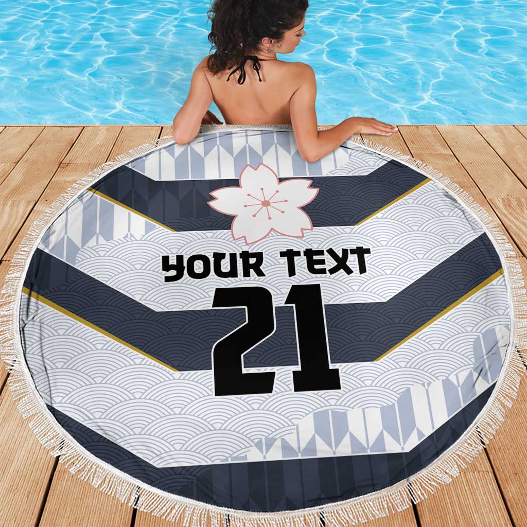Japan Pacific Rugby 2022-23 Custom Beach Blanket Black Sakura Japanese Wave Pattern