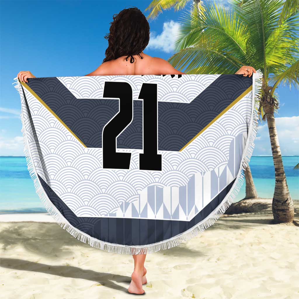 Japan Pacific Rugby 2022-23 Custom Beach Blanket Black Sakura Japanese Wave Pattern