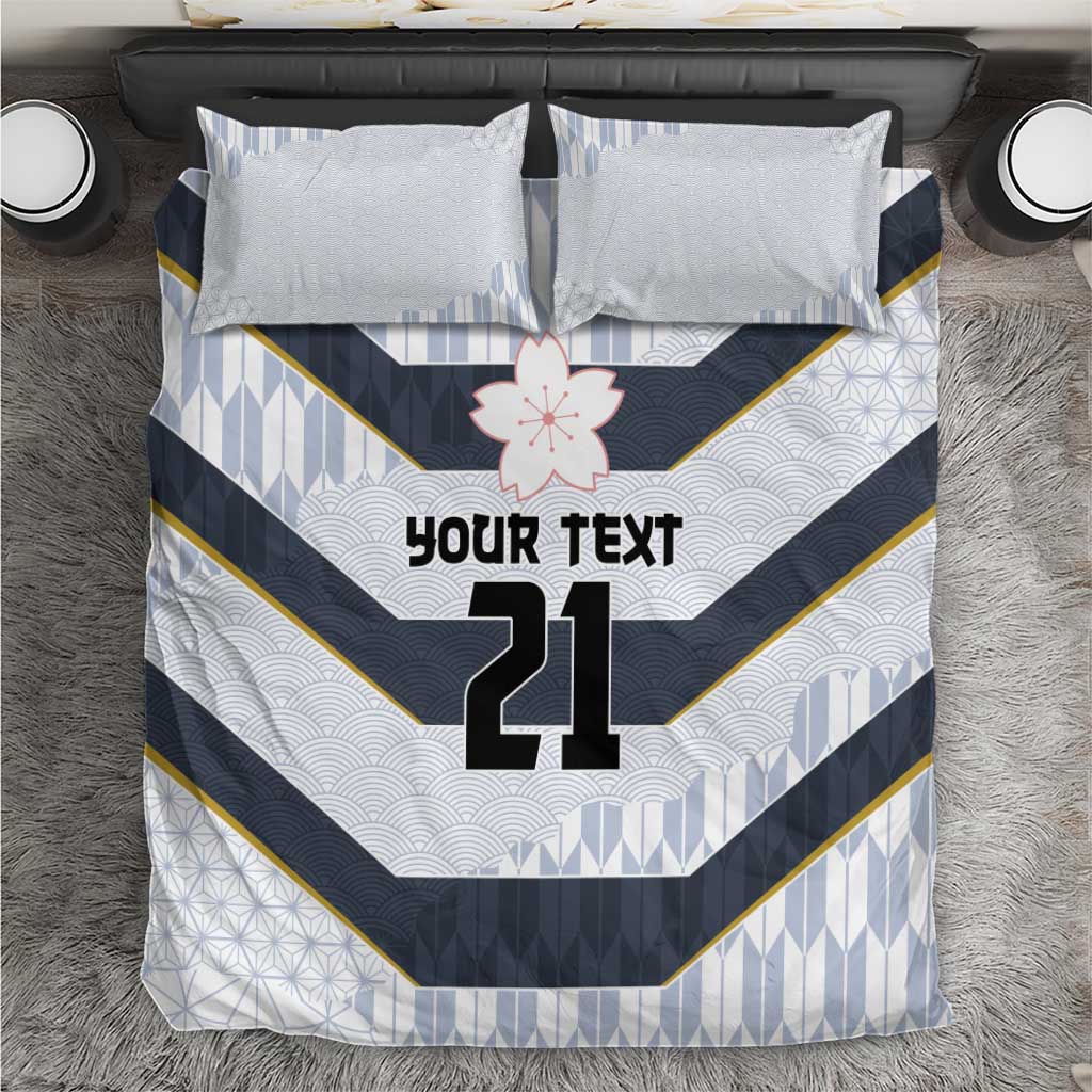 Japan Pacific Rugby 2022-23 Custom Bedding Set Black Sakura Japanese Wave Pattern