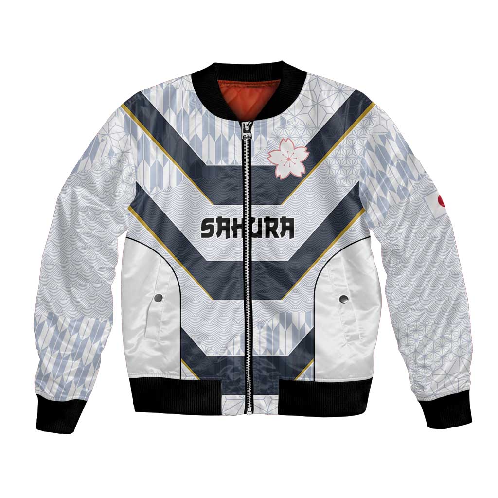 Japan Pacific Rugby 2022-23 Custom Bomber Jacket Black Sakura Japanese Wave Pattern