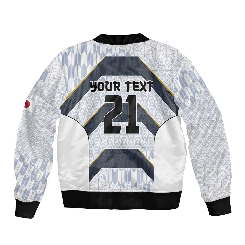 Japan Pacific Rugby 2022-23 Custom Bomber Jacket Black Sakura Japanese Wave Pattern