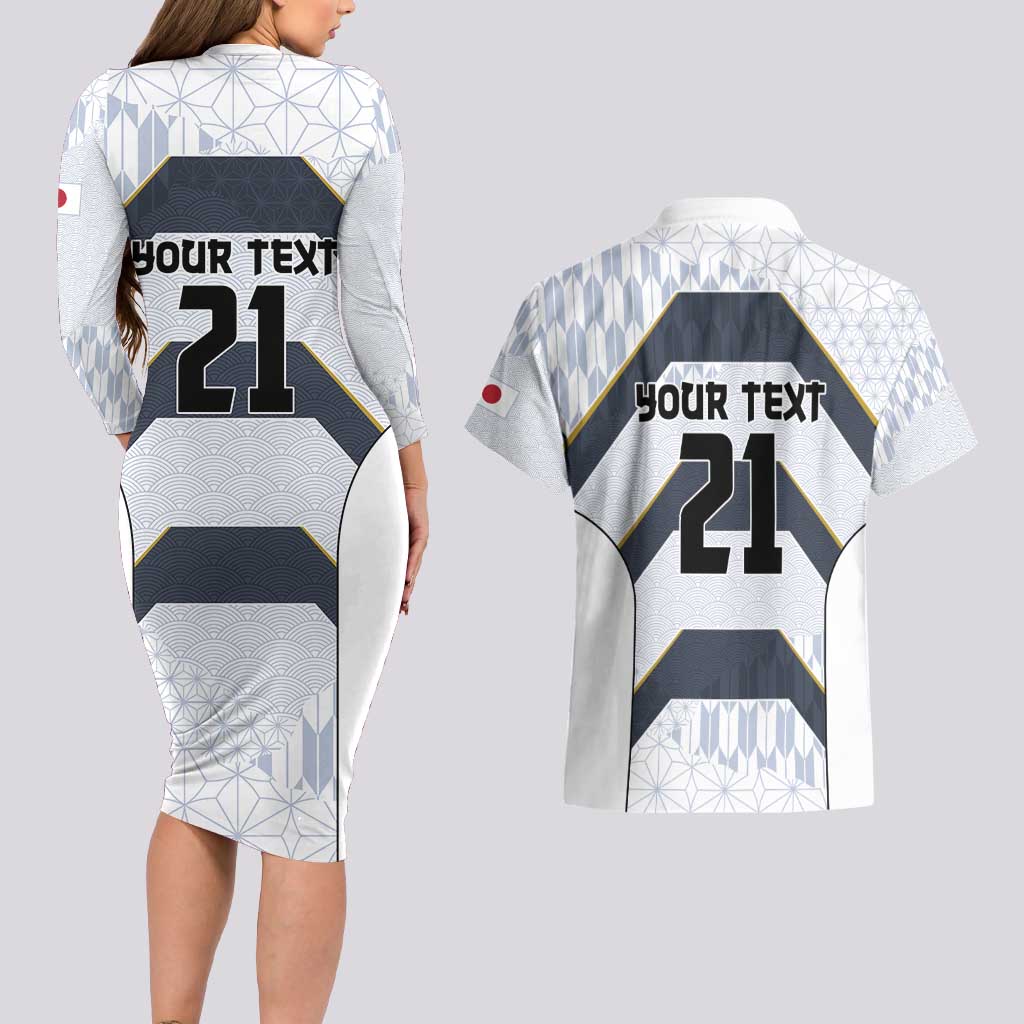 Japan Pacific Rugby 2022-23 Custom Couples Matching Long Sleeve Bodycon Dress and Hawaiian Shirt Black Sakura Japanese Wave Pattern