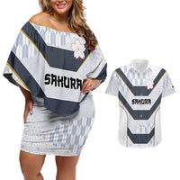 Japan Pacific Rugby 2022-23 Custom Couples Matching Off Shoulder Short Dress and Hawaiian Shirt Black Sakura Japanese Wave Pattern