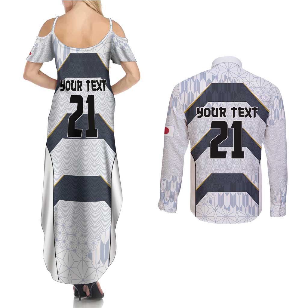 Japan Pacific Rugby 2022-23 Custom Couples Matching Summer Maxi Dress and Long Sleeve Button Shirt Black Sakura Japanese Wave Pattern