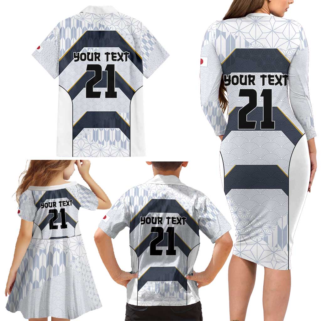 Japan Pacific Rugby 2022-23 Custom Family Matching Long Sleeve Bodycon Dress and Hawaiian Shirt Black Sakura Japanese Wave Pattern