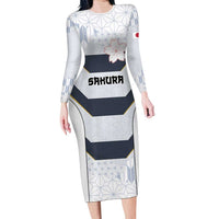 Japan Pacific Rugby 2022-23 Custom Family Matching Long Sleeve Bodycon Dress and Hawaiian Shirt Black Sakura Japanese Wave Pattern
