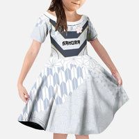 Japan Pacific Rugby 2022-23 Custom Family Matching Short Sleeve Bodycon Dress and Hawaiian Shirt Black Sakura Japanese Wave Pattern
