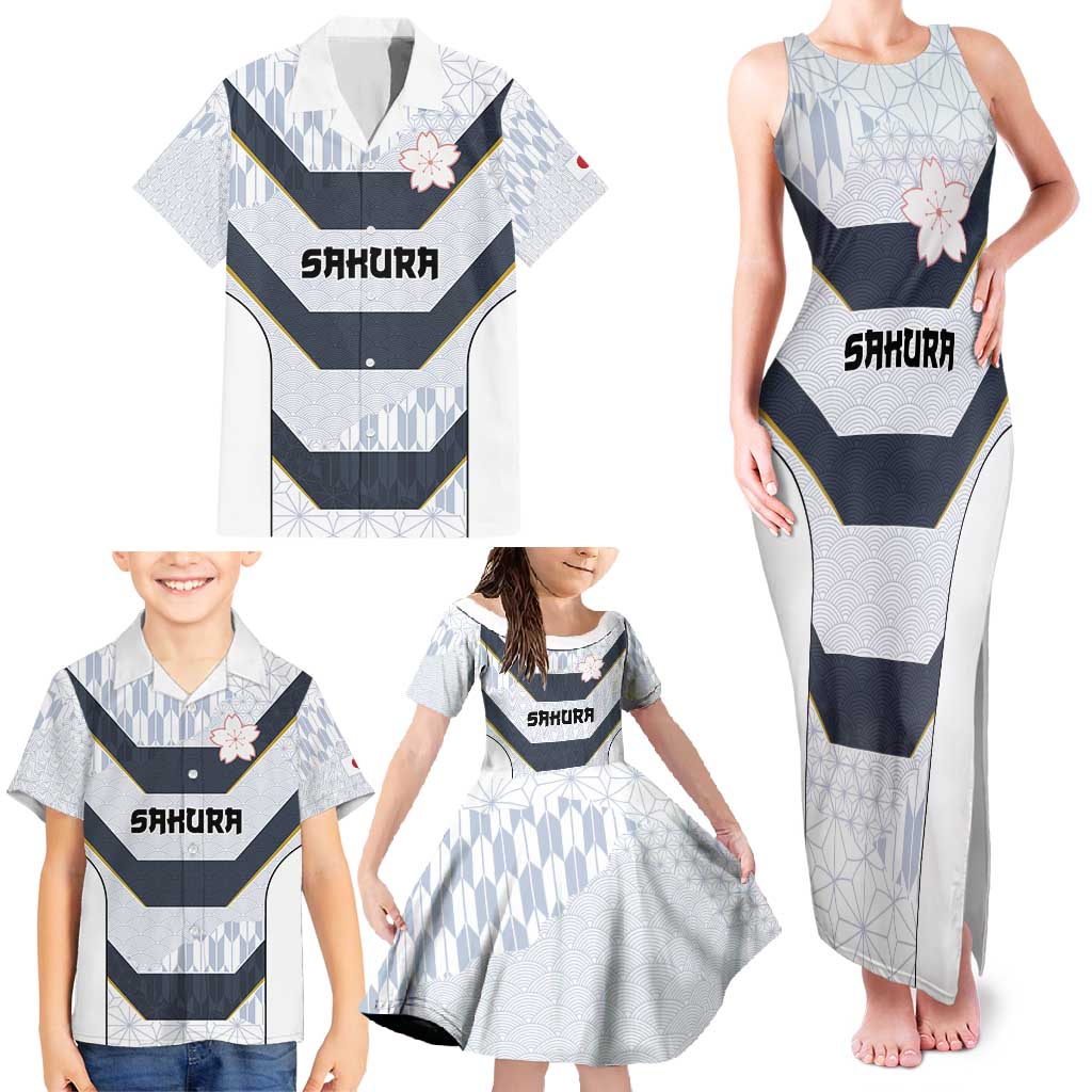 Japan Pacific Rugby 2022-23 Custom Family Matching Tank Maxi Dress and Hawaiian Shirt Black Sakura Japanese Wave Pattern