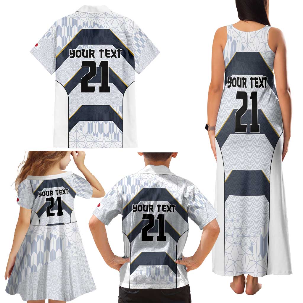Japan Pacific Rugby 2022-23 Custom Family Matching Tank Maxi Dress and Hawaiian Shirt Black Sakura Japanese Wave Pattern