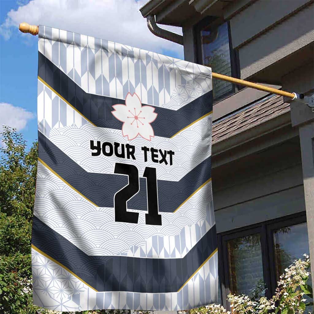 Japan Pacific Rugby 2022-23 Custom Garden Flag Black Sakura Japanese Wave Pattern