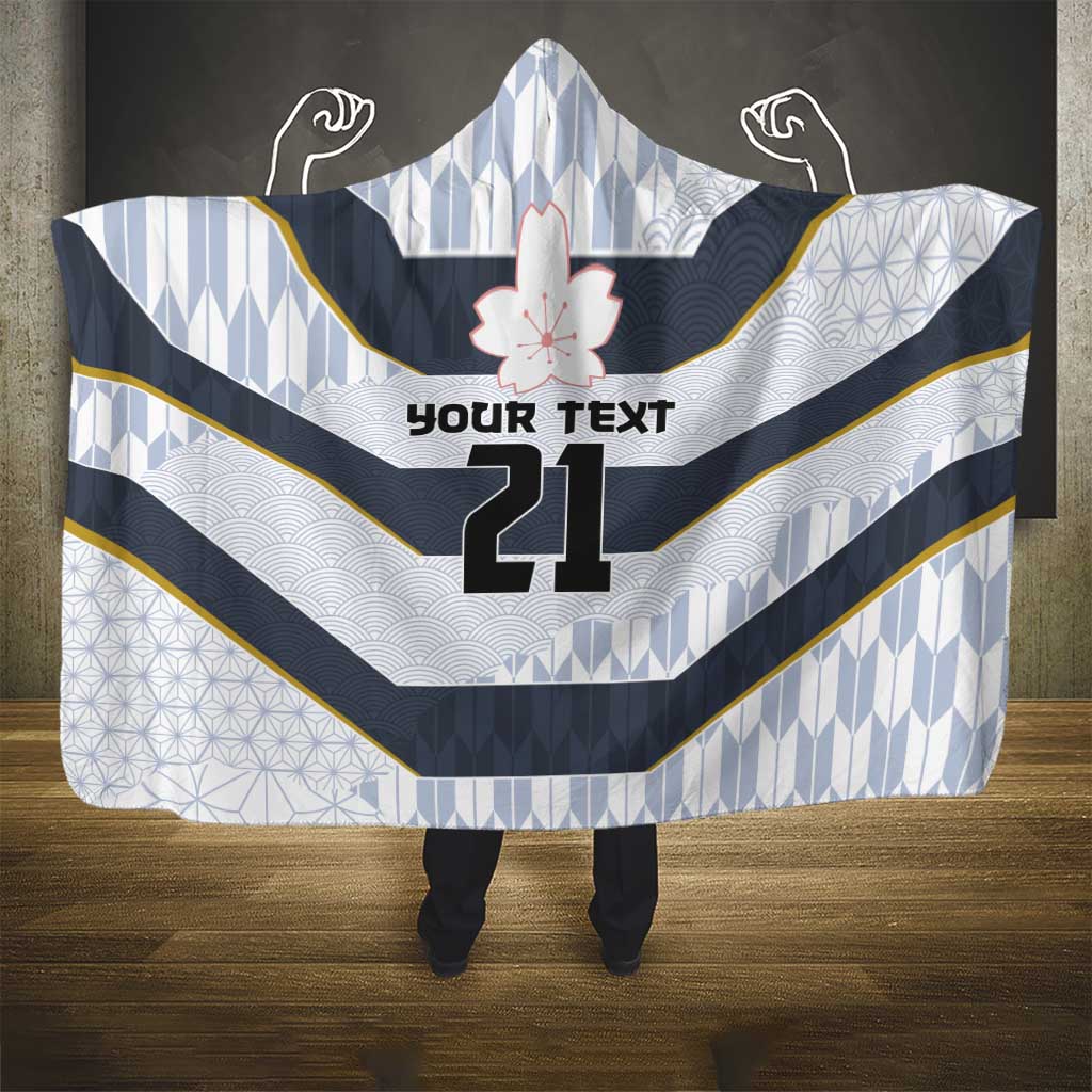 Japan Pacific Rugby 2022-23 Custom Hooded Blanket Black Sakura Japanese Wave Pattern