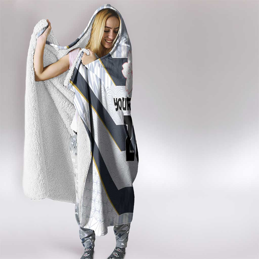 Japan Pacific Rugby 2022-23 Custom Hooded Blanket Black Sakura Japanese Wave Pattern