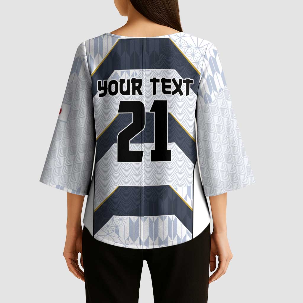 Japan Pacific Rugby 2022-23 Custom Kimono Sleeve Blouse Black Sakura Japanese Wave Pattern - Polynesian Pride