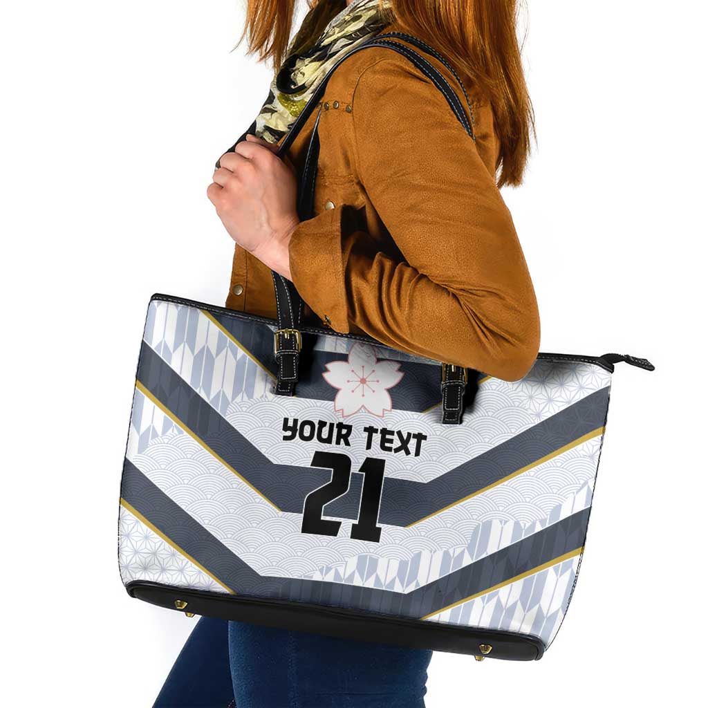 Japan Pacific Rugby 2022-23 Custom Leather Tote Bag Black Sakura Japanese Wave Pattern