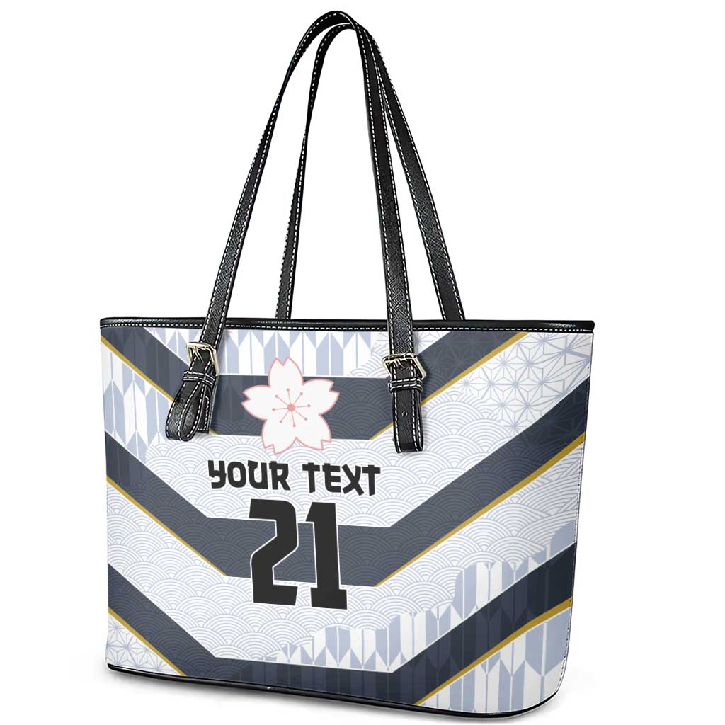 Japan Pacific Rugby 2022-23 Custom Leather Tote Bag Black Sakura Japanese Wave Pattern
