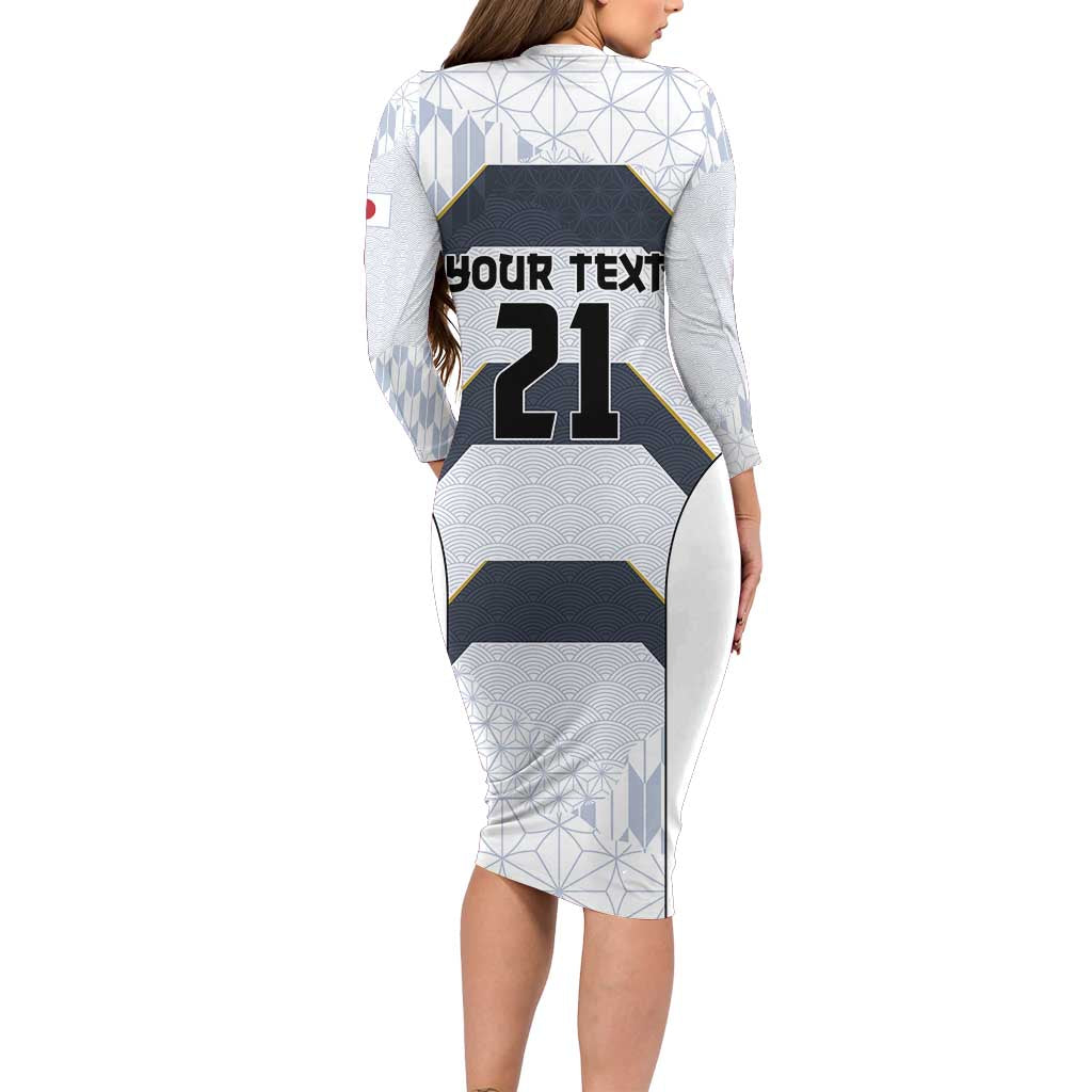 Japan Pacific Rugby 2022-23 Custom Long Sleeve Bodycon Dress Black Sakura Japanese Wave Pattern