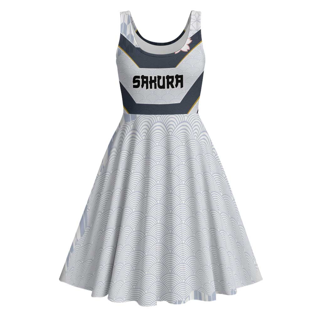 Japan Pacific Rugby 2022-23 Custom Midi Dress Black Sakura Japanese Wave Pattern - Polynesian Pride