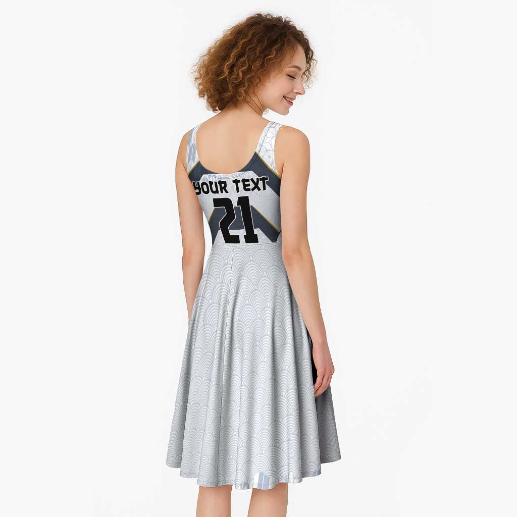 Japan Pacific Rugby 2022-23 Custom Midi Dress Black Sakura Japanese Wave Pattern - Polynesian Pride