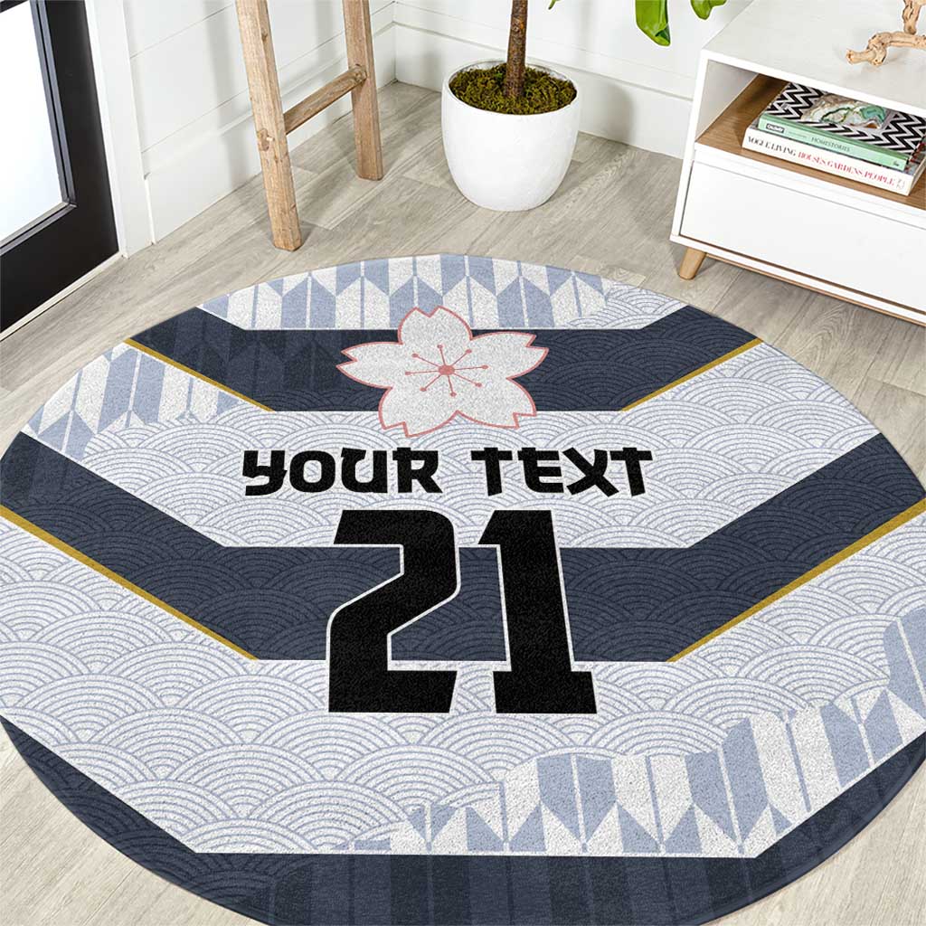 Japan Pacific Rugby 2022-23 Custom Round Carpet Black Sakura Japanese Wave Pattern