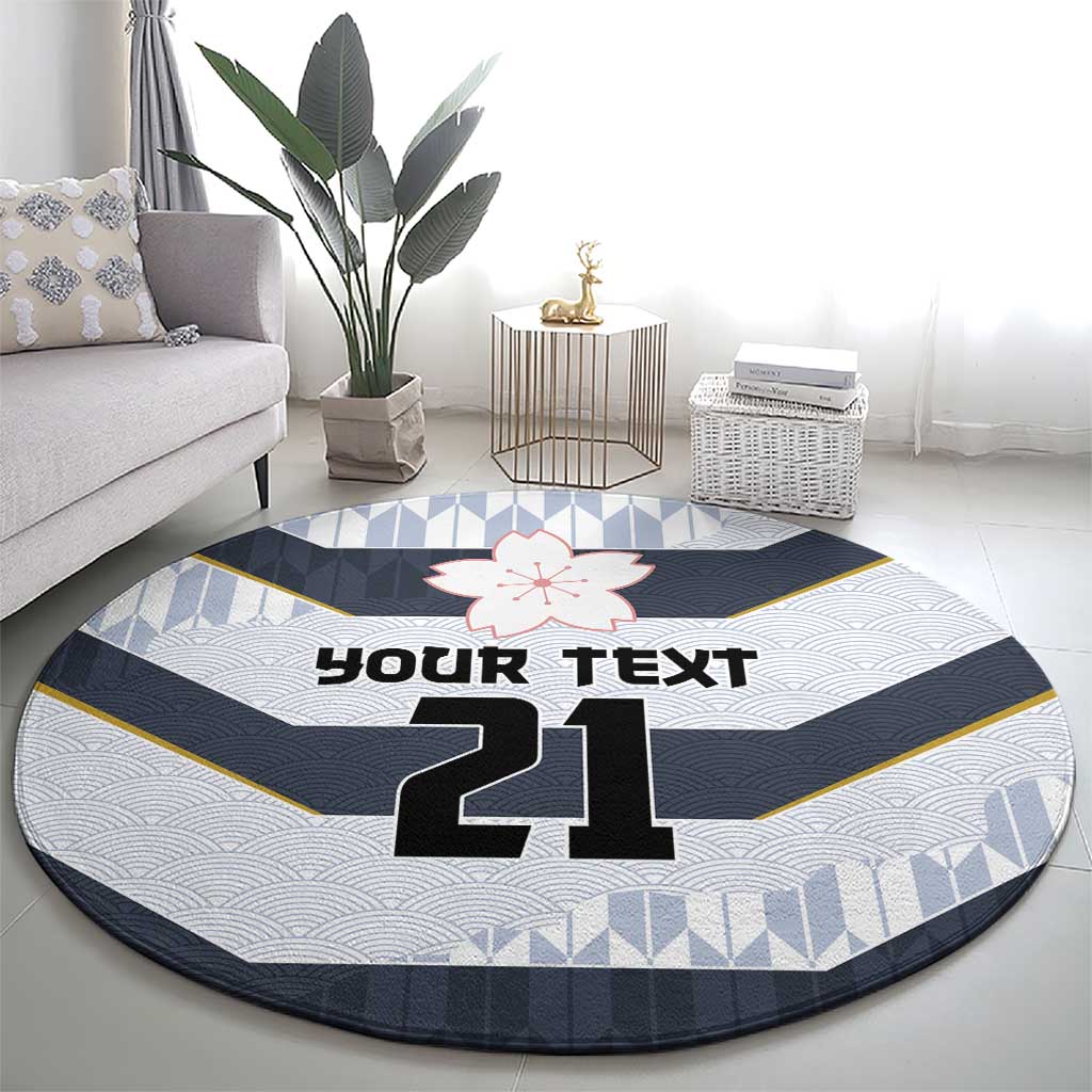 Japan Pacific Rugby 2022-23 Custom Round Carpet Black Sakura Japanese Wave Pattern