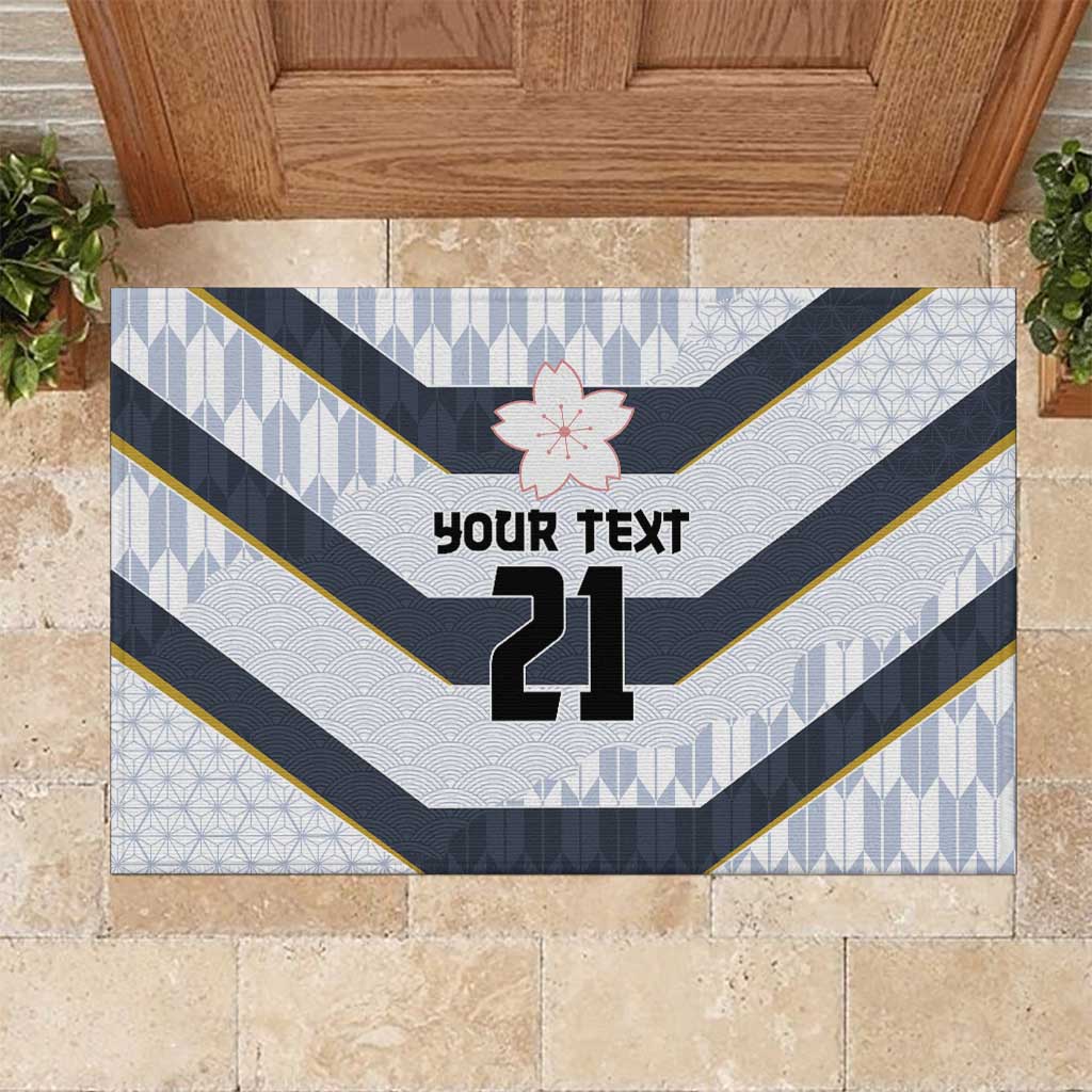 Japan Pacific Rugby 2022-23 Custom Rubber Doormat Black Sakura Japanese Wave Pattern