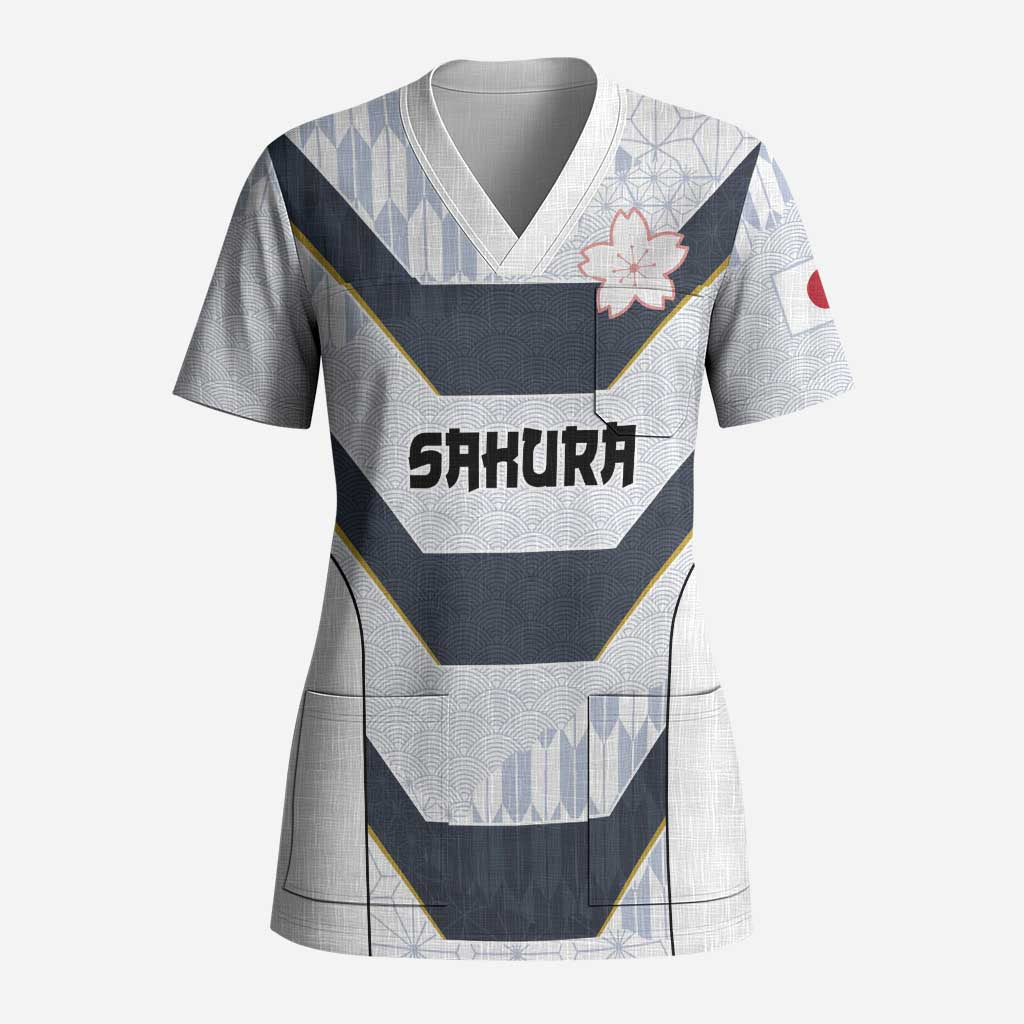Japan Pacific Rugby 2022-23 Custom Scrub Top Black Sakura Japanese Wave Pattern - Polynesian Pride