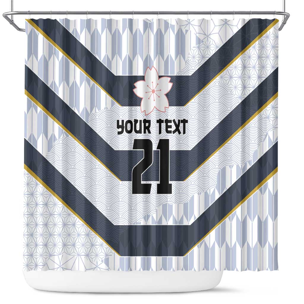 Japan Pacific Rugby 2022-23 Custom Shower Curtain Black Sakura Japanese Wave Pattern