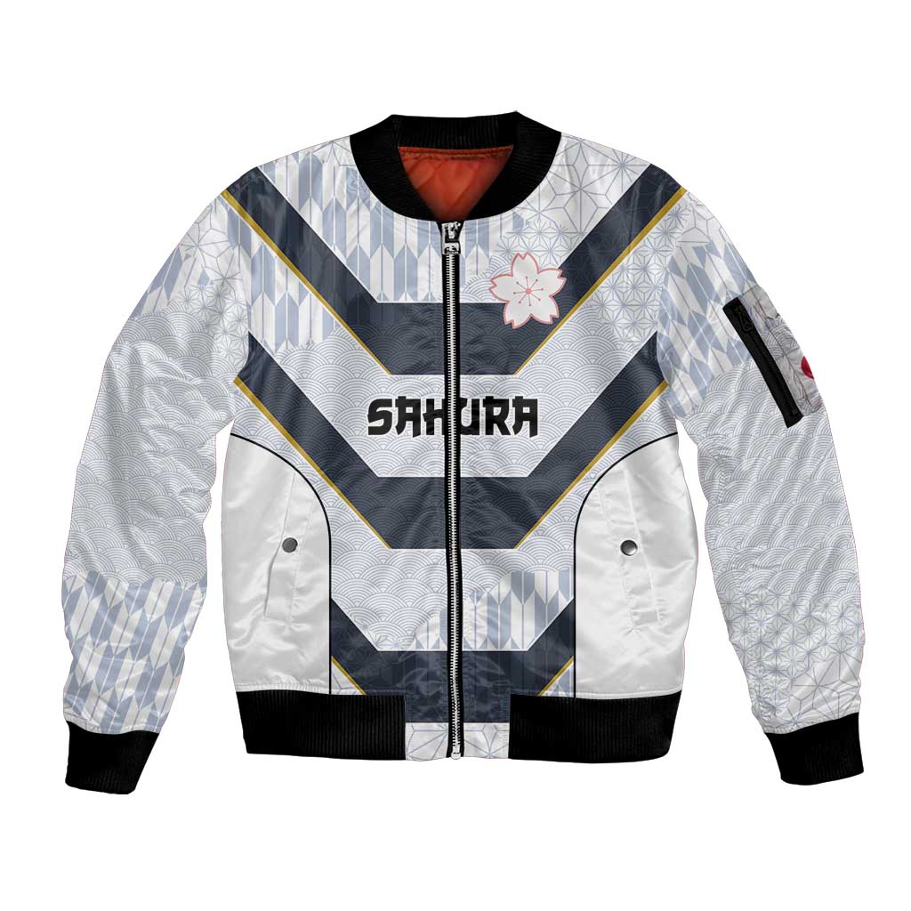 Japan Pacific Rugby 2022-23 Custom Sleeve Zip Bomber Jacket Black Sakura Japanese Wave Pattern