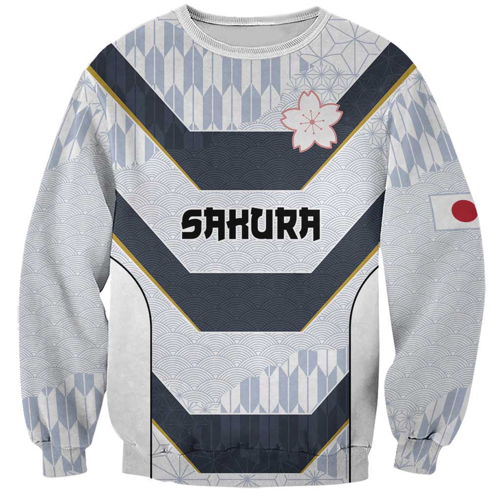 Japan Pacific Rugby 2022-23 Custom Sweatshirt Black Sakura Japanese Wave Pattern