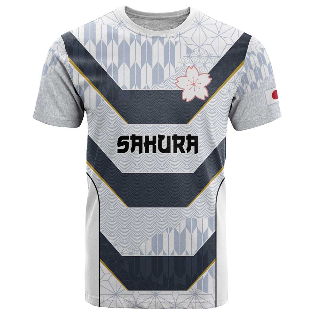 Japan Pacific Rugby 2022-23 Custom T Shirt Black Sakura Japanese Wave Pattern