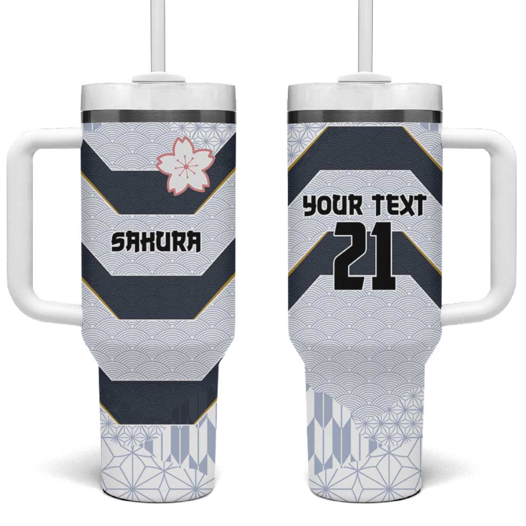 Japan Pacific Rugby 2022-23 Custom Tumbler With Handle Black Sakura Japanese Wave Pattern LT9 One Size: 40 oz Black - Polynesian Pride