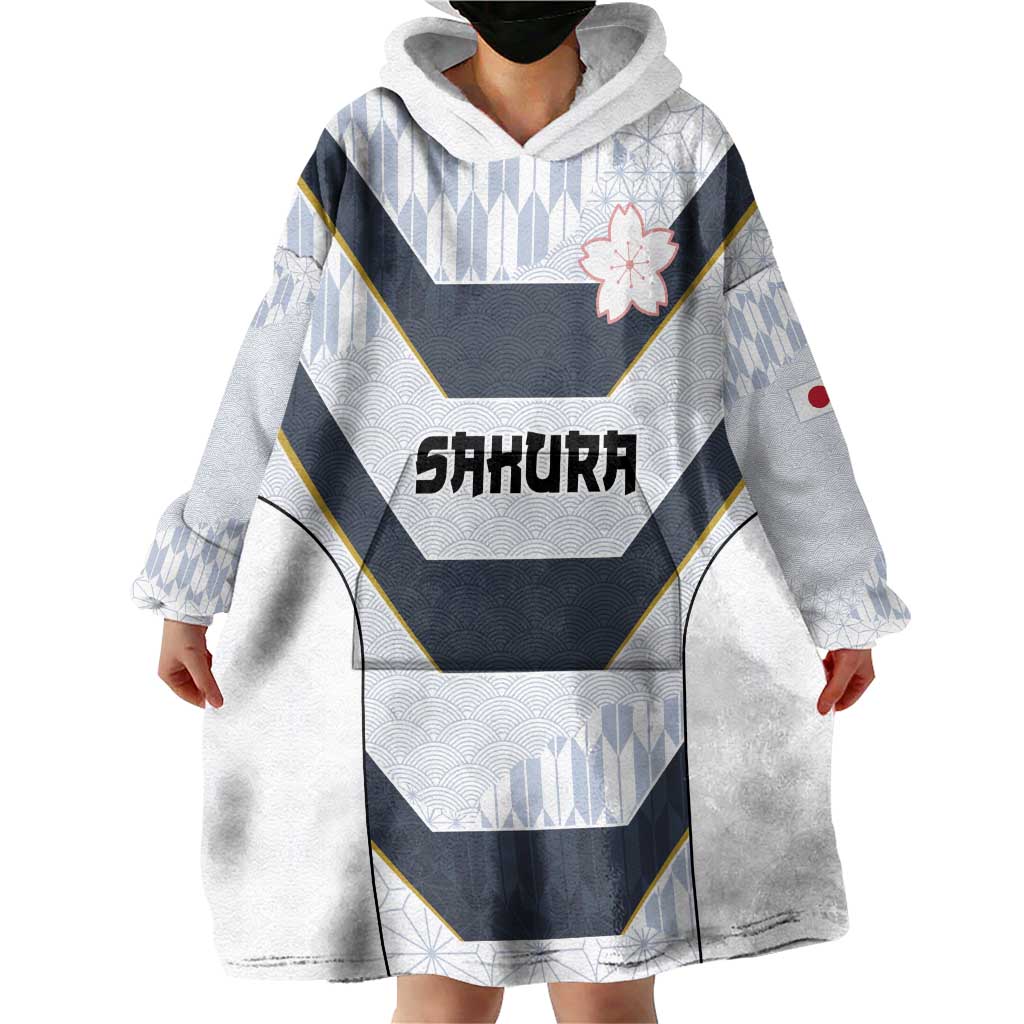 Japan Pacific Rugby 2022-23 Custom Wearable Blanket Hoodie Black Sakura Japanese Wave Pattern
