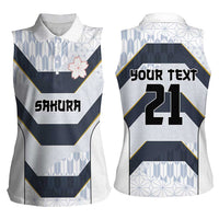 Japan Pacific Rugby 2022-23 Custom Women Sleeveless Polo Shirt Black Sakura Japanese Wave Pattern