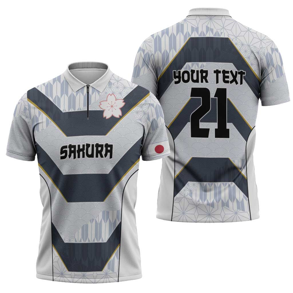 Japan Pacific Rugby 2022-23 Custom Zipper Polo Shirt Black Sakura Japanese Wave Pattern LT9 - Polynesian Pride