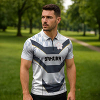 Japan Pacific Rugby 2022-23 Custom Zipper Polo Shirt Black Sakura Japanese Wave Pattern LT9 - Polynesian Pride