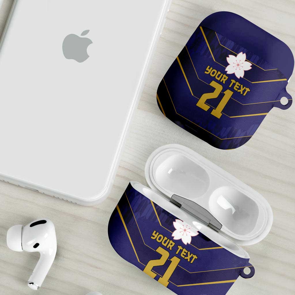 Japan Pacific Rugby 2022-23 Custom AirPods Case Blue Sakura Japanese Wave Pattern - Polynesian Pride