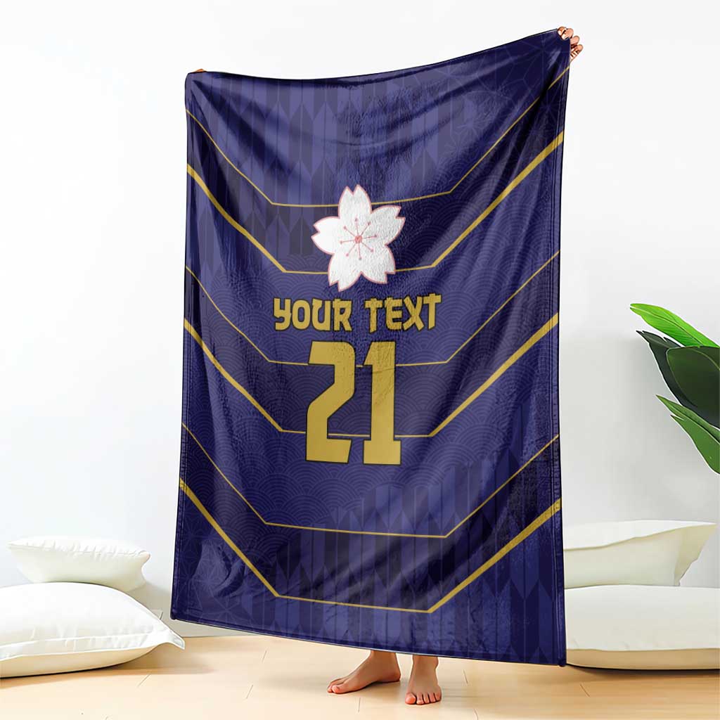 Japan Pacific Rugby 2022-23 Custom Blanket Blue Sakura Japanese Wave Pattern