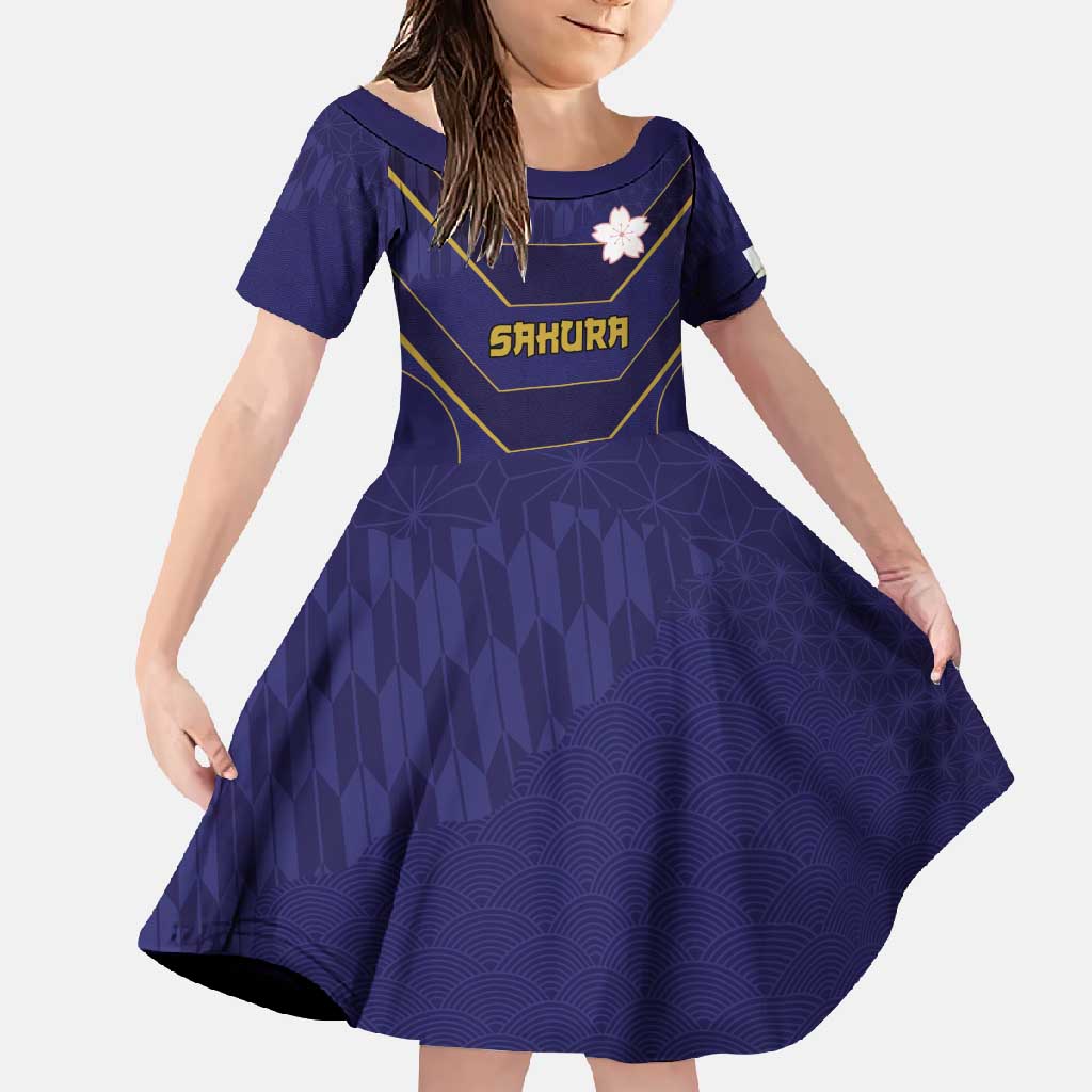 Japan Pacific Rugby 2022-23 Custom Family Matching Long Sleeve Bodycon Dress and Hawaiian Shirt Blue Sakura Japanese Wave Pattern