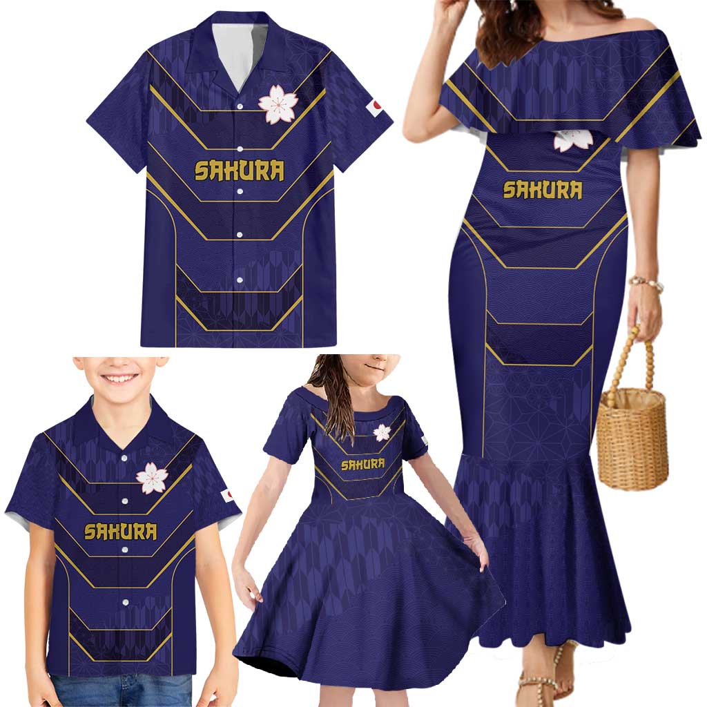 Japan Pacific Rugby 2022-23 Custom Family Matching Mermaid Dress and Hawaiian Shirt Blue Sakura Japanese Wave Pattern
