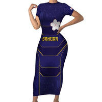 Japan Pacific Rugby 2022-23 Custom Family Matching Short Sleeve Bodycon Dress and Hawaiian Shirt Blue Sakura Japanese Wave Pattern