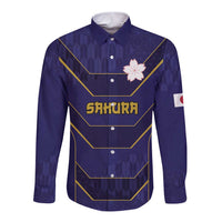 Japan Pacific Rugby 2022-23 Custom Long Sleeve Button Shirt Blue Sakura Japanese Wave Pattern