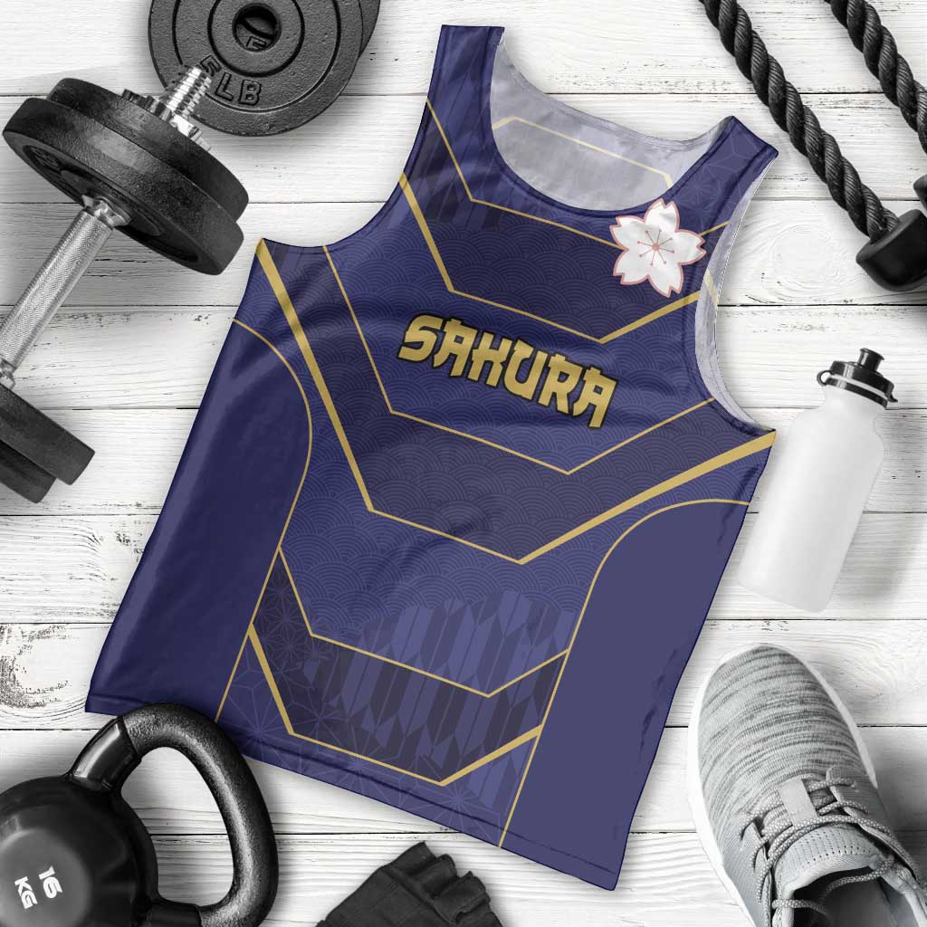 Japan Pacific Rugby 2022-23 Custom Men Tank Top Blue Sakura Japanese Wave Pattern