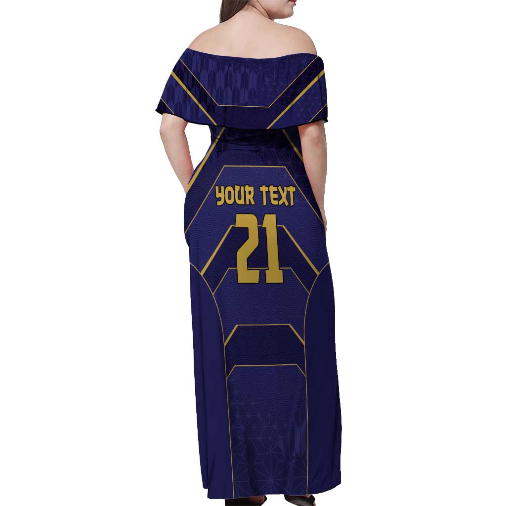 Japan Pacific Rugby 2022-23 Custom Off Shoulder Maxi Dress Blue Sakura Japanese Wave Pattern