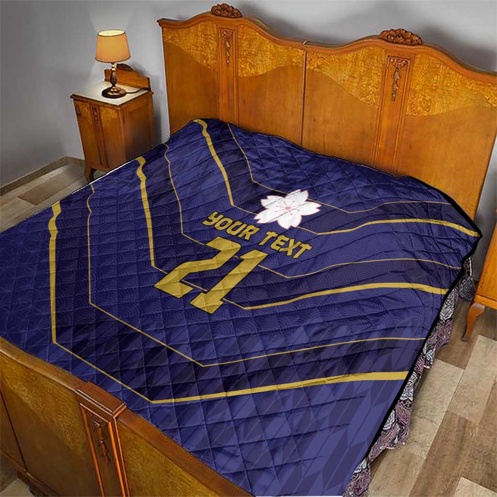 Japan Pacific Rugby 2022-23 Custom Quilt Blue Sakura Japanese Wave Pattern
