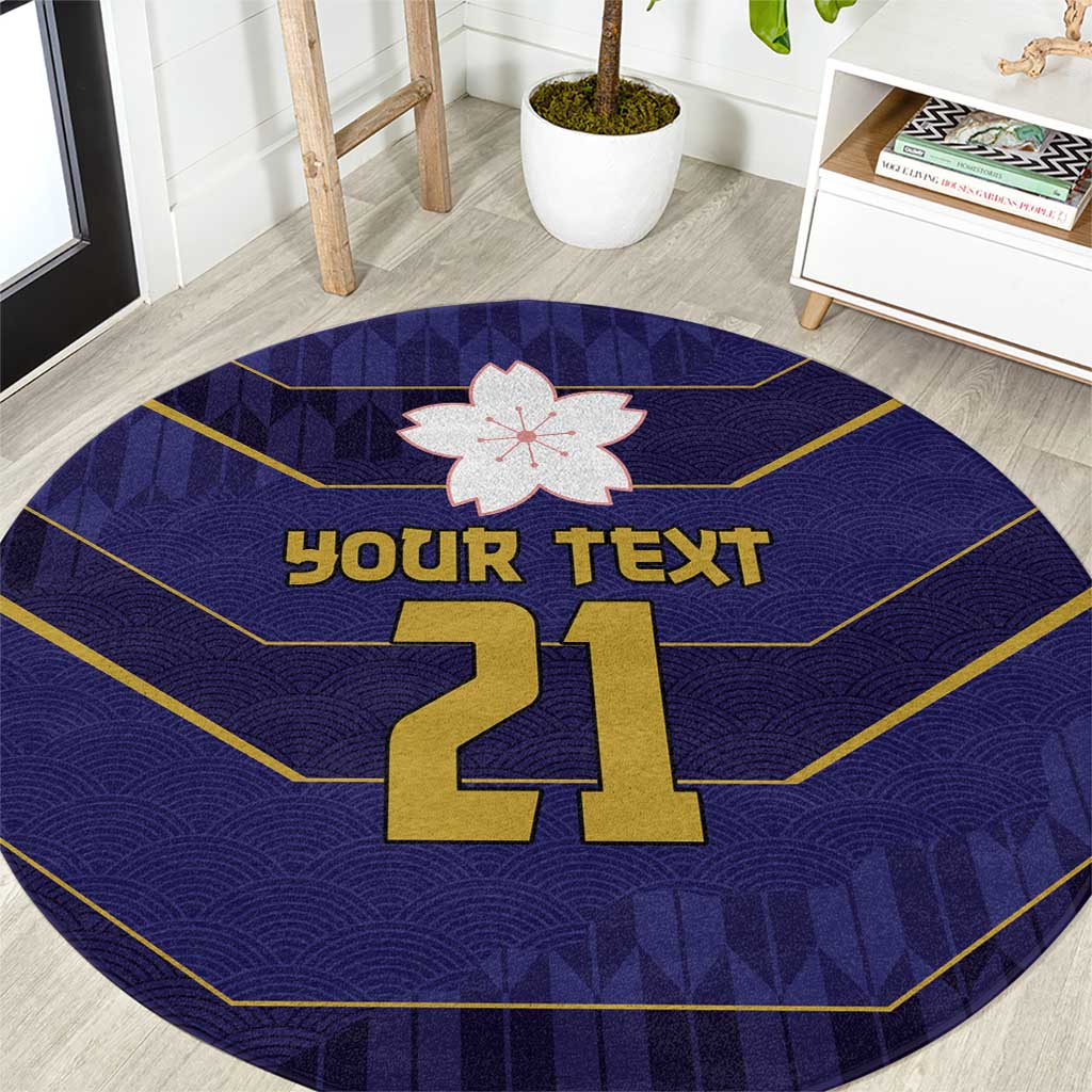Japan Pacific Rugby 2022-23 Custom Round Carpet Blue Sakura Japanese Wave Pattern