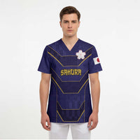 Japan Pacific Rugby 2022-23 Custom Scrub Top Blue Sakura Japanese Wave Pattern - Polynesian Pride
