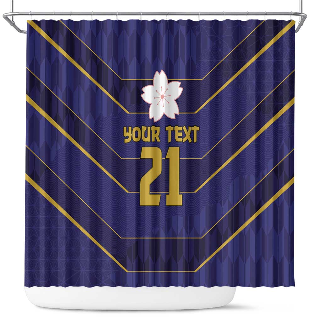 Japan Pacific Rugby 2022-23 Custom Shower Curtain Blue Sakura Japanese Wave Pattern