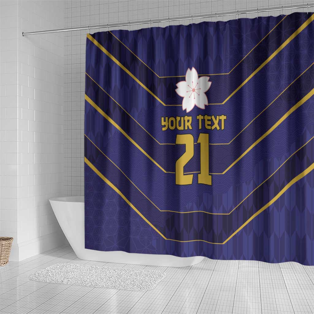 Japan Pacific Rugby 2022-23 Custom Shower Curtain Blue Sakura Japanese Wave Pattern