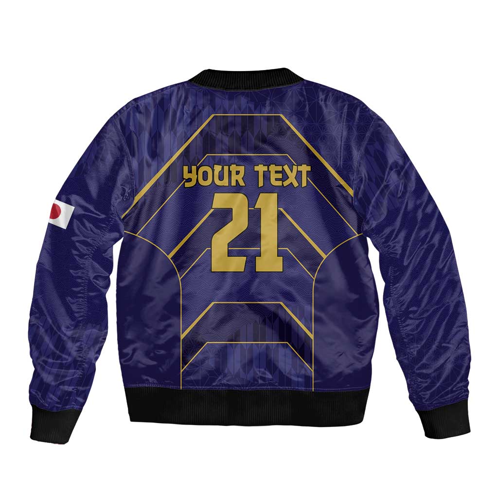 Japan Pacific Rugby 2022-23 Custom Sleeve Zip Bomber Jacket Blue Sakura Japanese Wave Pattern
